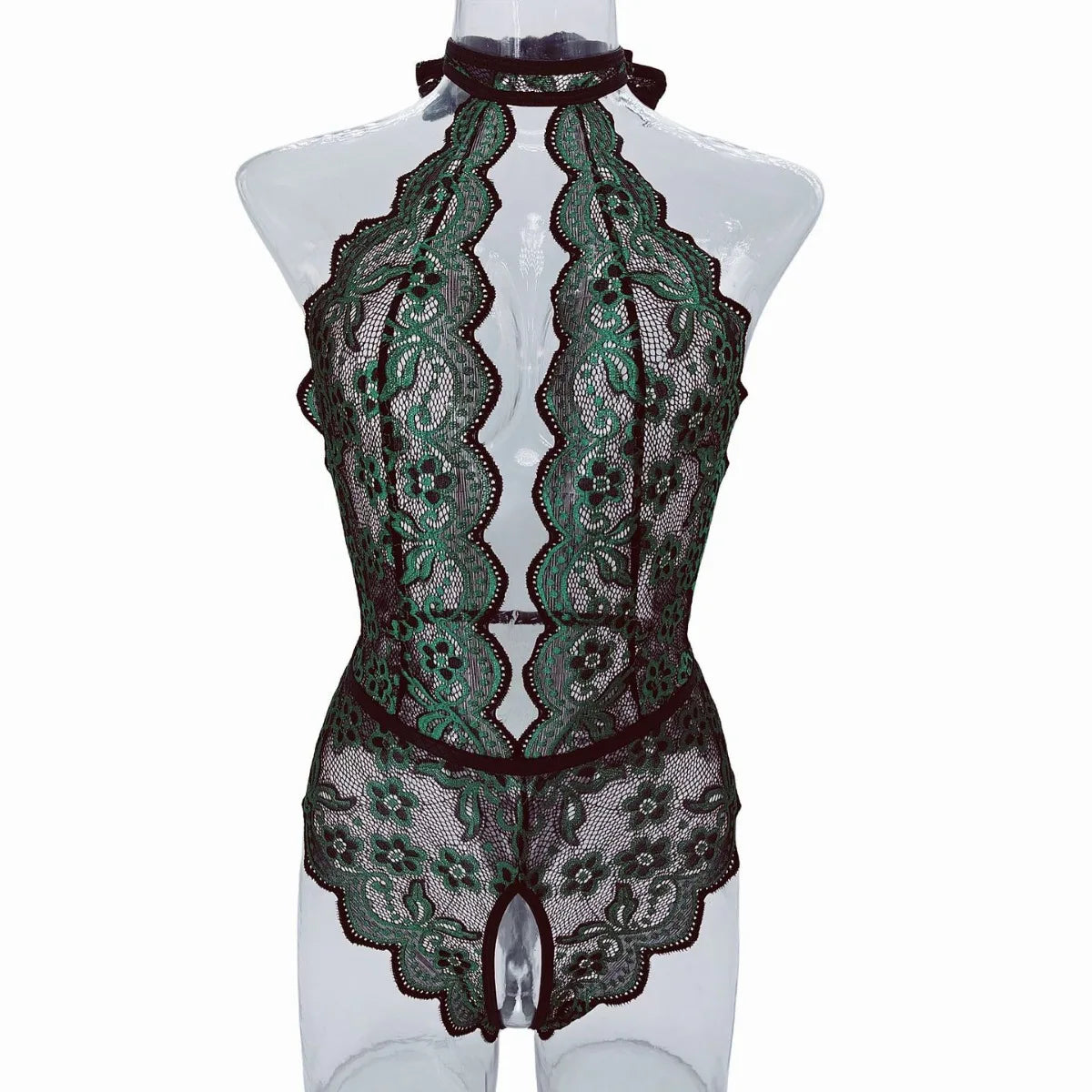 Womens Erotic Deep V Lace Featuring Floral Print Crotchless Design Wireless Backless Sensual Lingerie Teddy Set