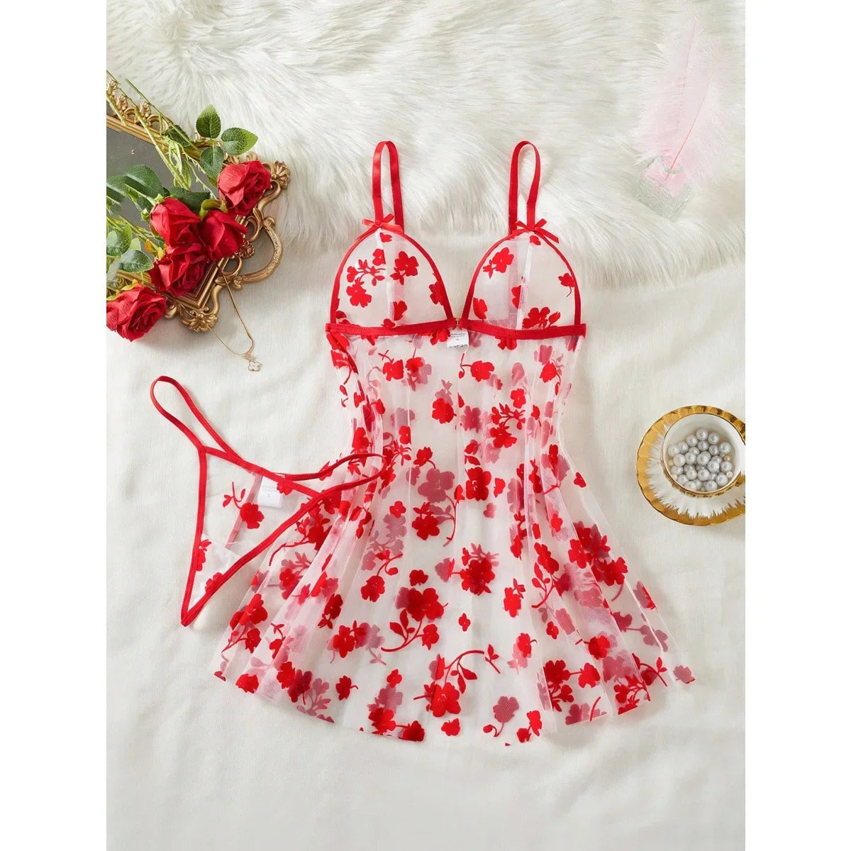 Womens Erotic Lace Lingerie Nightwear Sensual Strap Nightdress Slip Alluring Temptation Charming Erotic Set