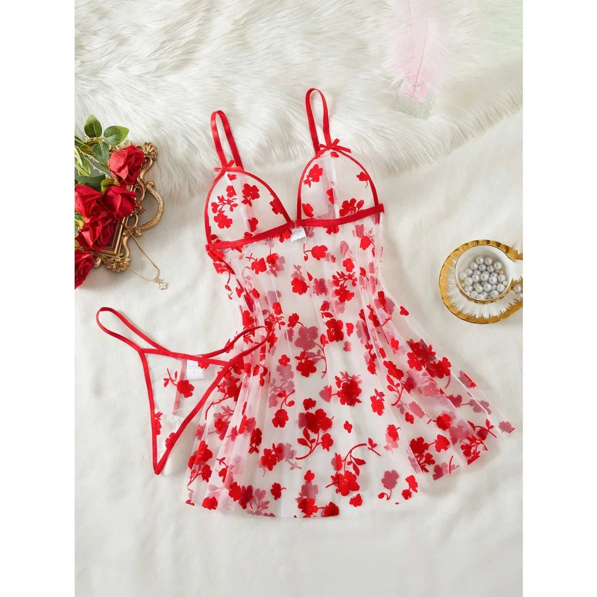 Womens Erotic Lace Lingerie Nightwear Sensual Strap Nightdress Slip Alluring Temptation Charming Erotic Set