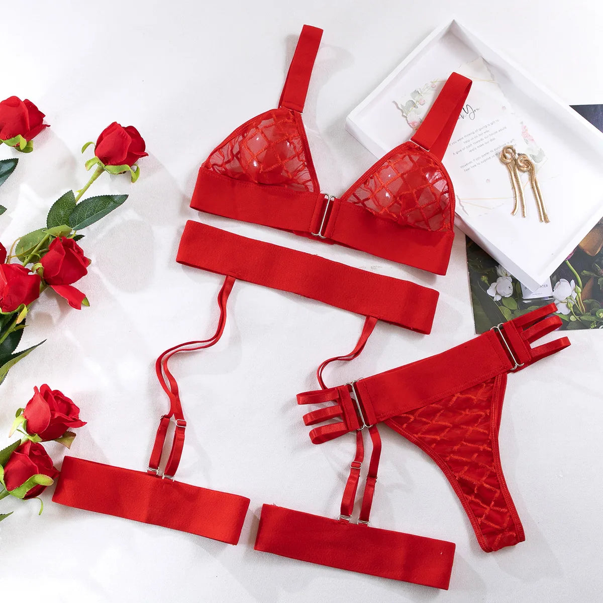 Womens Erotic Mesh See Through Bra Set Sensual Elegant Design Alluring Breathable Exquisite Nightwear Sensual Lingerie Set