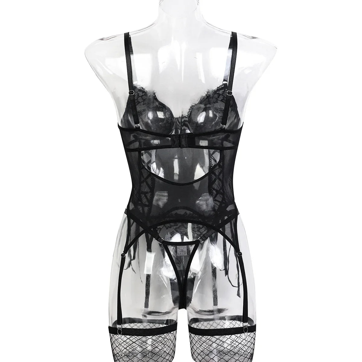 Womens Erotic Western Style Lace Patchwork 2 Piece Set Sensual Mesh See Through Alluring Bowknot Charming Lingerie Set