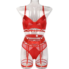Womens Erotic Western Style Mesh Patchwork 4 Piece Set Sensual Exquisite Craftsmanship Alluring Leg Ring Lingerie Set Set