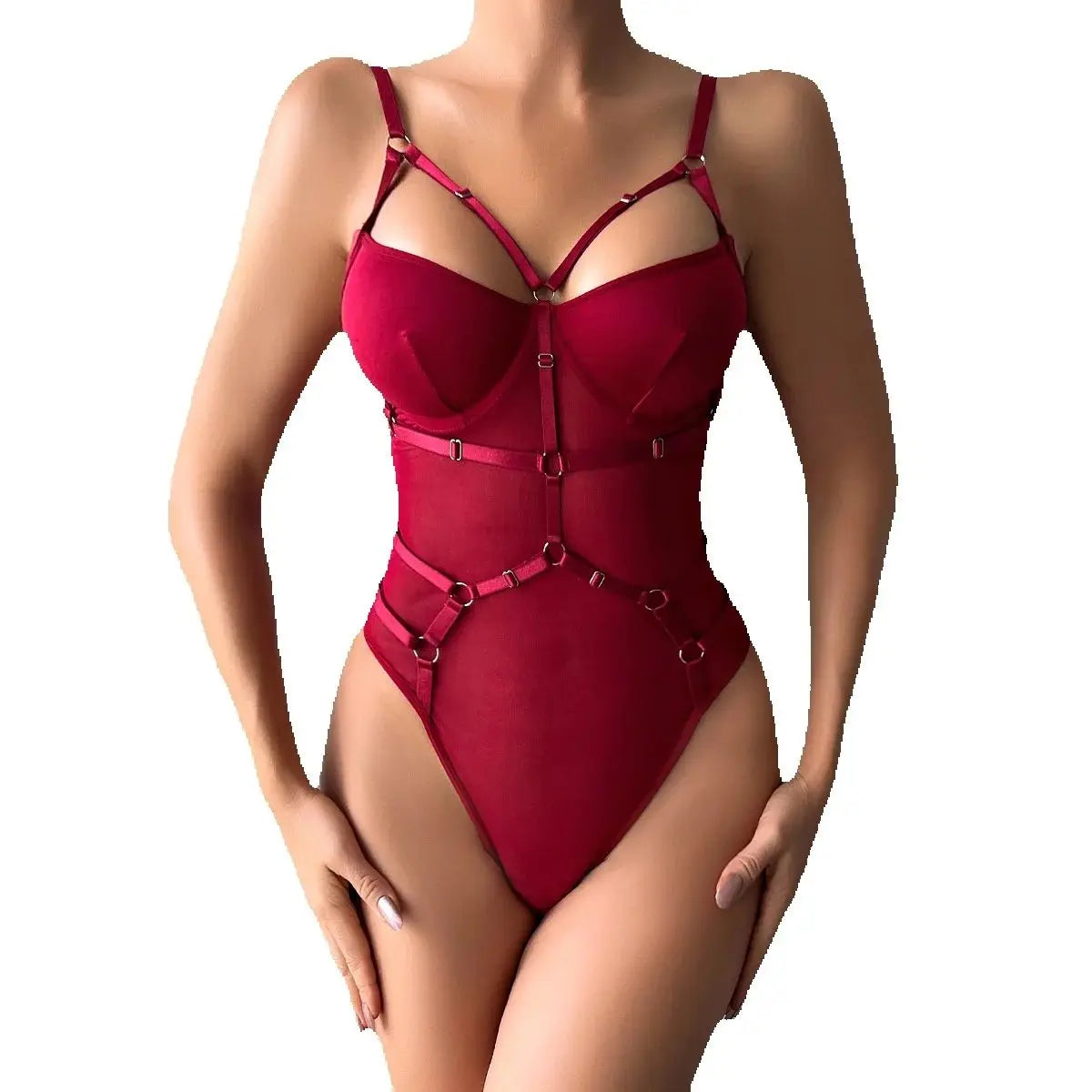 Wonen's Red Bikini Lingerie Sling Solid Color Complex Slimming Patchwork Jumpsuit Can Be Untied Costume