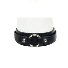 Y2K Leather Neck Strap Belt with Metal Buckle Collar Trendy O-ring Clavicle with Adjustable Neck Cover Accessories