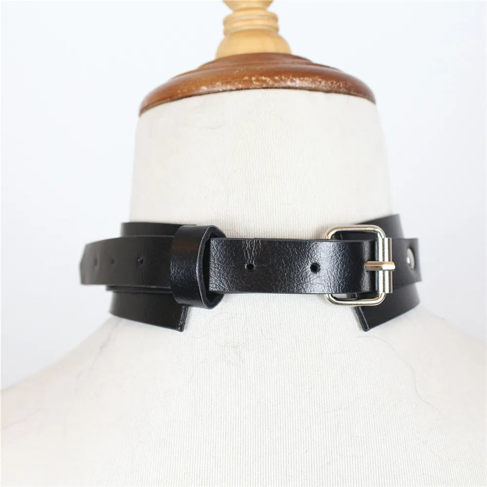 Y2K Leather Neck Strap Belt with Metal Buckle Collar Trendy O-ring Clavicle with Adjustable Neck Cover Accessories