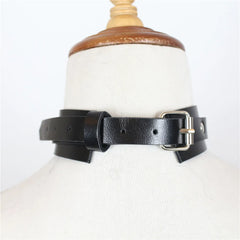 Y2K Leather Neck Strap Belt with Metal Buckle Collar Trendy O-ring Clavicle with Adjustable Neck Cover Accessories