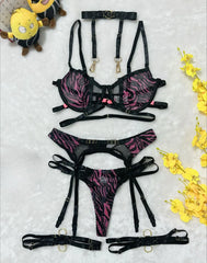 Zebra Stripe Halter Mesh Hollow Out Splicing Detachable Straps Bra