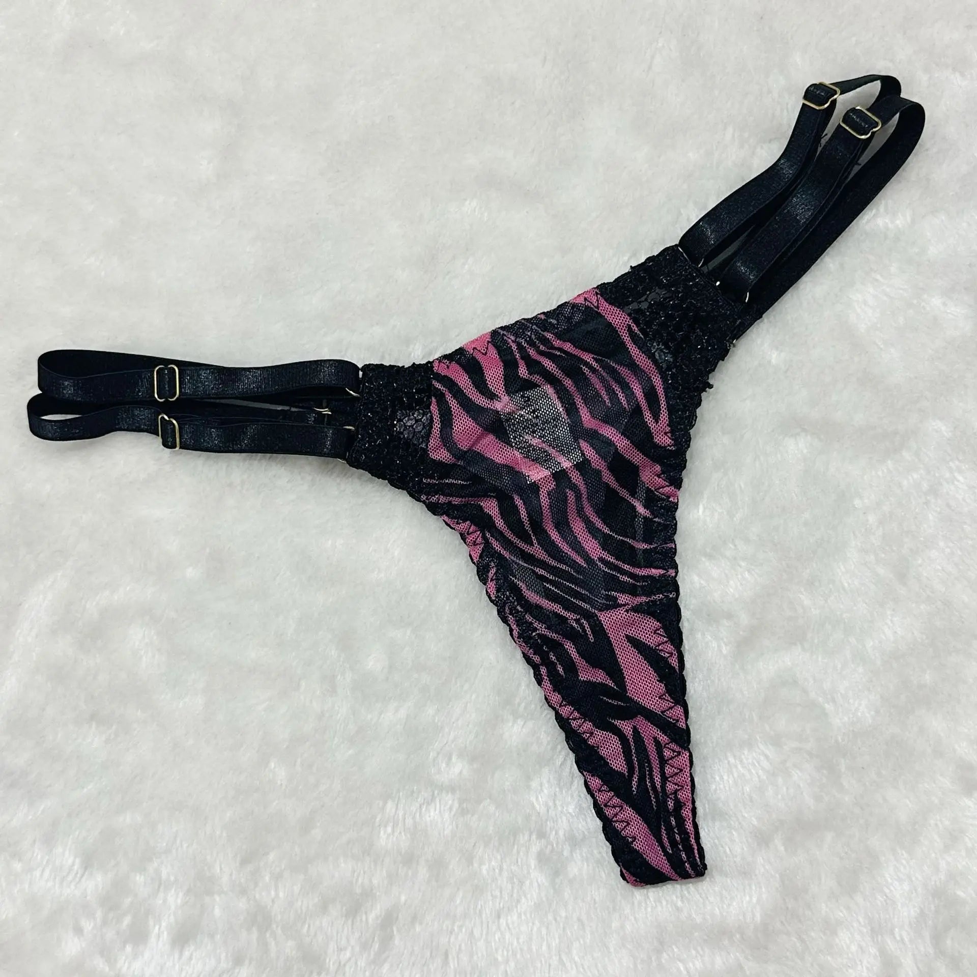Zebra Stripe Halter Mesh Hollow Out Splicing Detachable Straps Bra