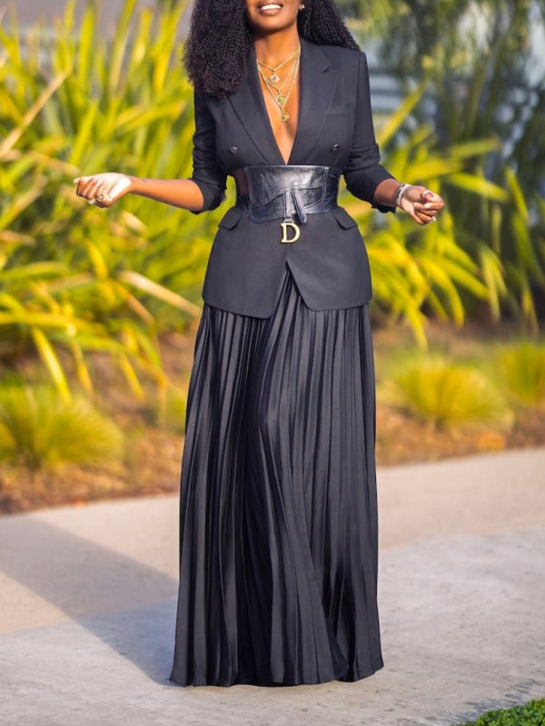 Pleated Solid Color High Waisted Loose Skirts Bottoms