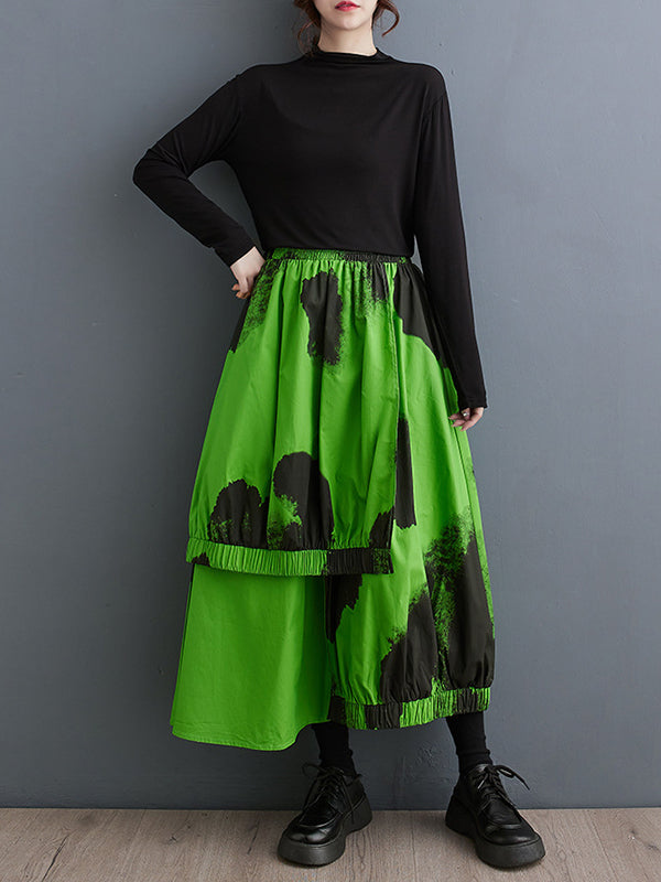 Asymmetric Elasticity Pleated Split-Joint High Waisted Loose Skirts