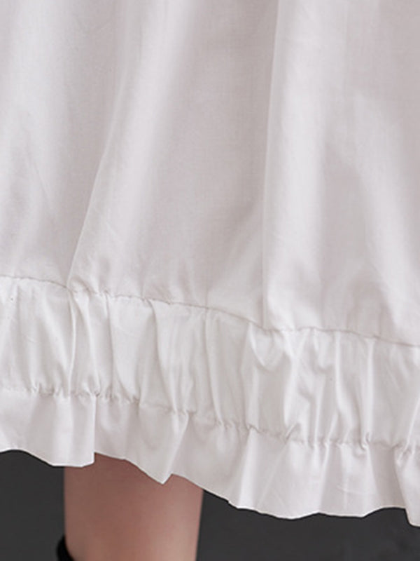 Elasticity Pleated Split-Joint Loose Short Sleeves Lapel Midi Dresses