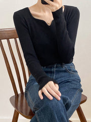 Urban Skinny Long Sleeves Elasticity Solid Color V-Neck Sweater Tops Pullovers