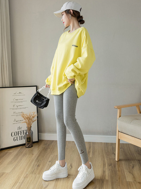 Casual Skinny Leg Letter Print Solid Color Leggings