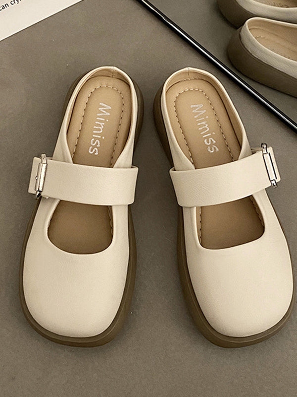 Belt Buckle Round-Toe Shallow Cut Split-Joint Slippers&Mules Platform Shoes
