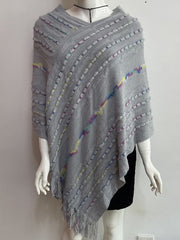 Asymmetric Contrast Color Tasseled Loose V-Neck Shawl&Cloak Cape