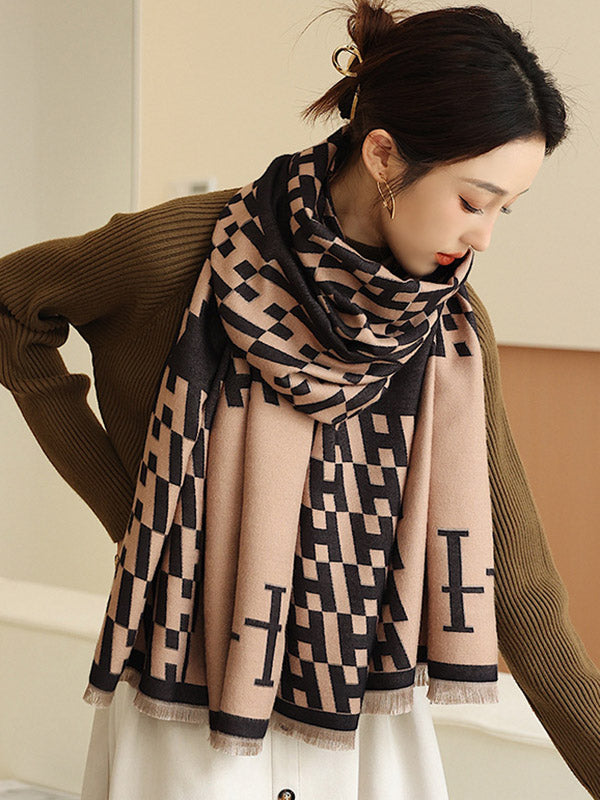 Vintage Printed Tasseled Imitated Cashmere Scarf