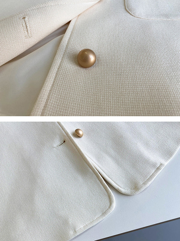 Original Creation Long Sleeves Loose Buttoned Solid Color Round-Neck Outerwear