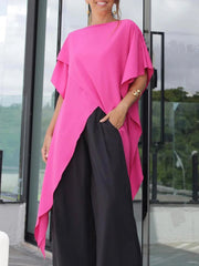 Irregular Clipping Loose Asymmetric Solid Color T-Shirts Tops