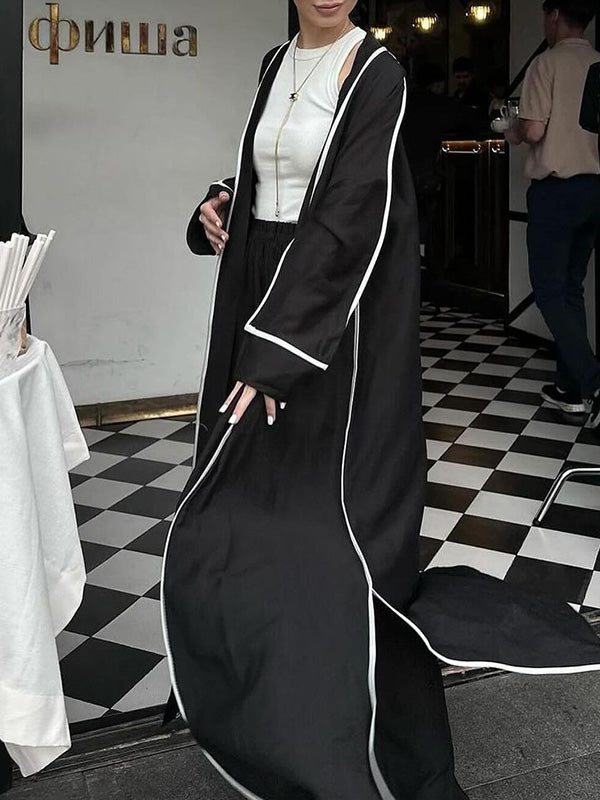 Contrast Color Split-Side Long Sleeves Loose Collarless Outerwear