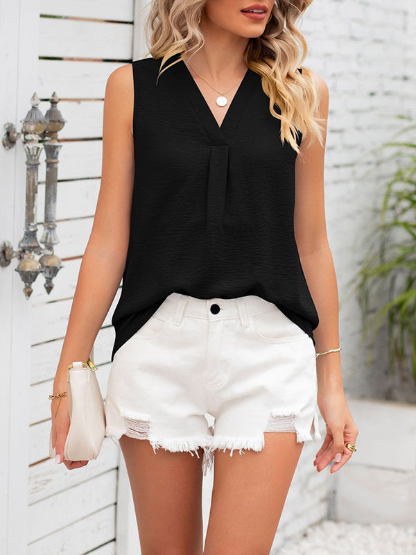 Solid Color Loose Sleeveless V-neck Vest Top