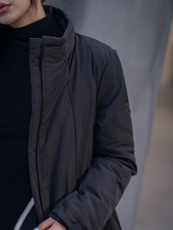 Urban Long Sleeves Solid Color Zipper High-Neck Padded Coat