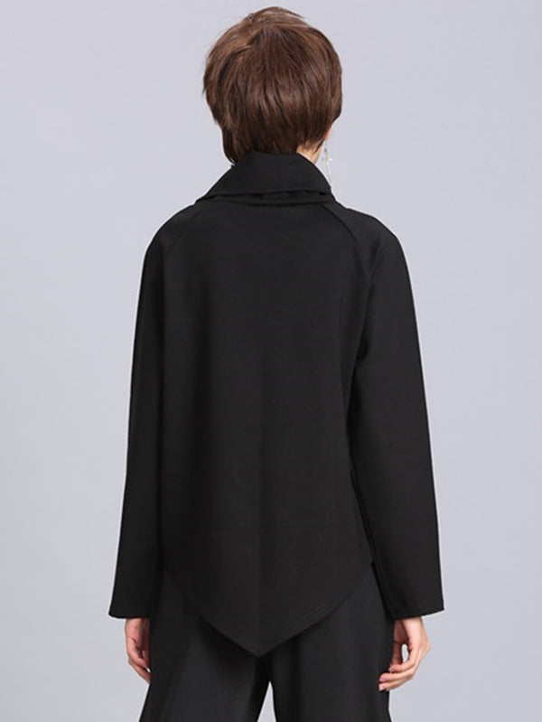 Stylish Zipper Irregularity High-Neck T-Shirts Tops