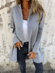 Pockets Solid Color Split-Joint Zipper Hooded Long Sleeves Outerwear