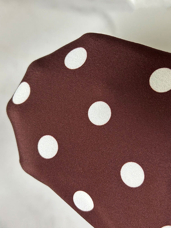 Contrast Color Pleated Polka-Dot Split-Joint A-Line Long Sleeves Round-Neck Midi Dresses