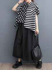 Polka-Dot Split-Joint Striped Loose Short Sleeves Lapel Shirts Tops
