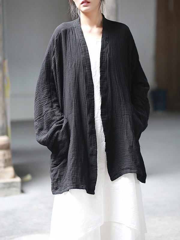 Pleated Solid Color Split-Joint Batwing Sleeves Loose Cover-Ups Tops