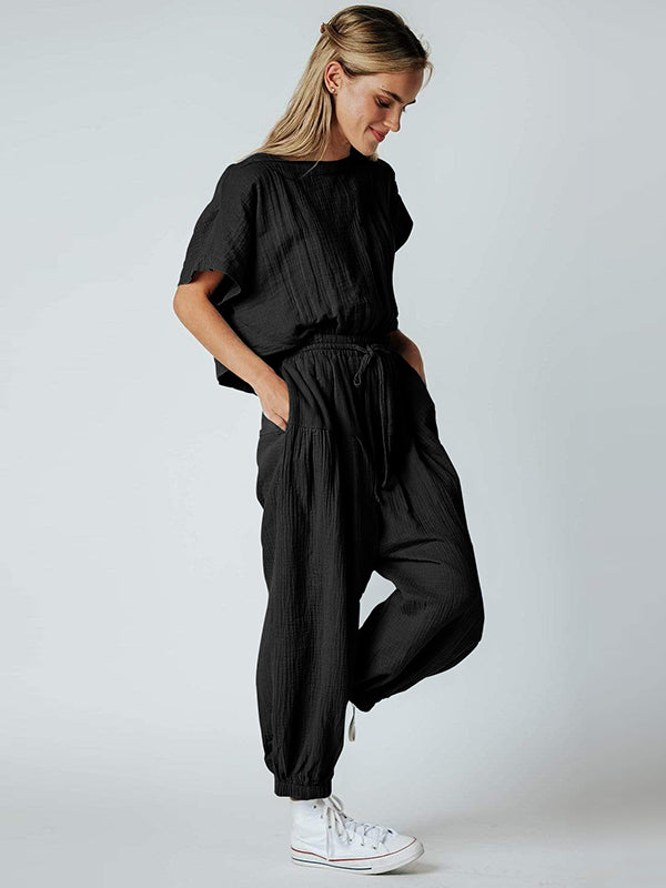 Original Solid Color Loose Pleated Jumpsuits