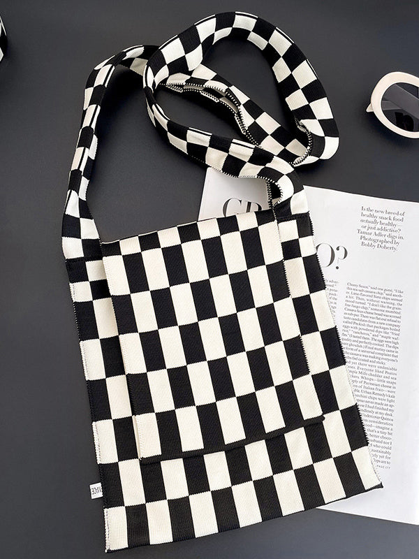 Checkerboard Straps Woven Handbag Crossbody Bags