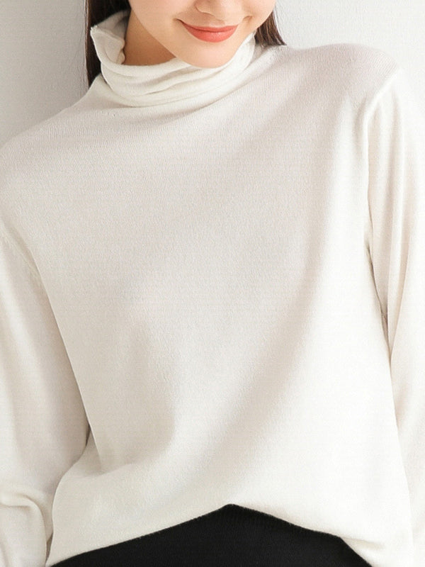 Solid Color Long Sleeves Skinny High-Neck T-Shirts Tops