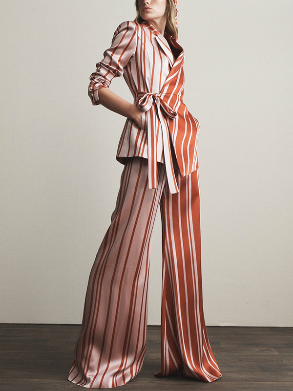 Striped Loose Wide Leg Trousers Casual Pants Bottoms
