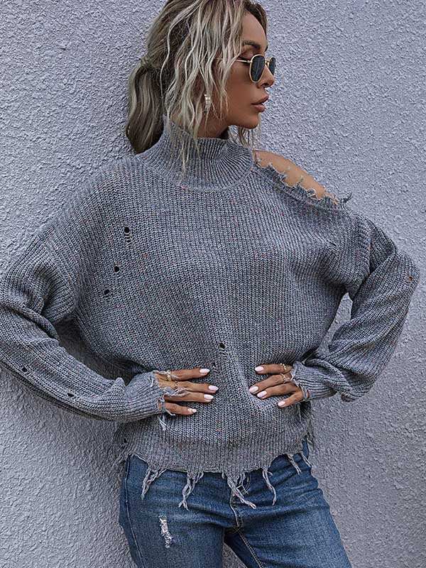 Urban Knitting Loose Hollow High-Neck Sweater