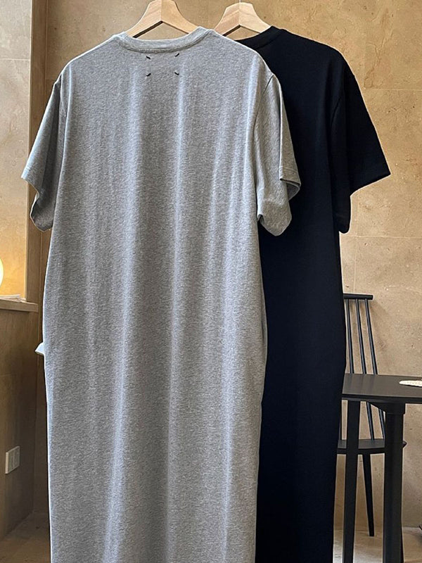 Casual Short Sleeves Solid Color Round-Neck Maxi Dress