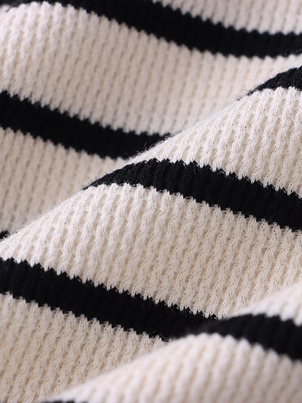 Contrast Color Striped Long Sleeves Skinny Round-Neck T-Shirts Tops