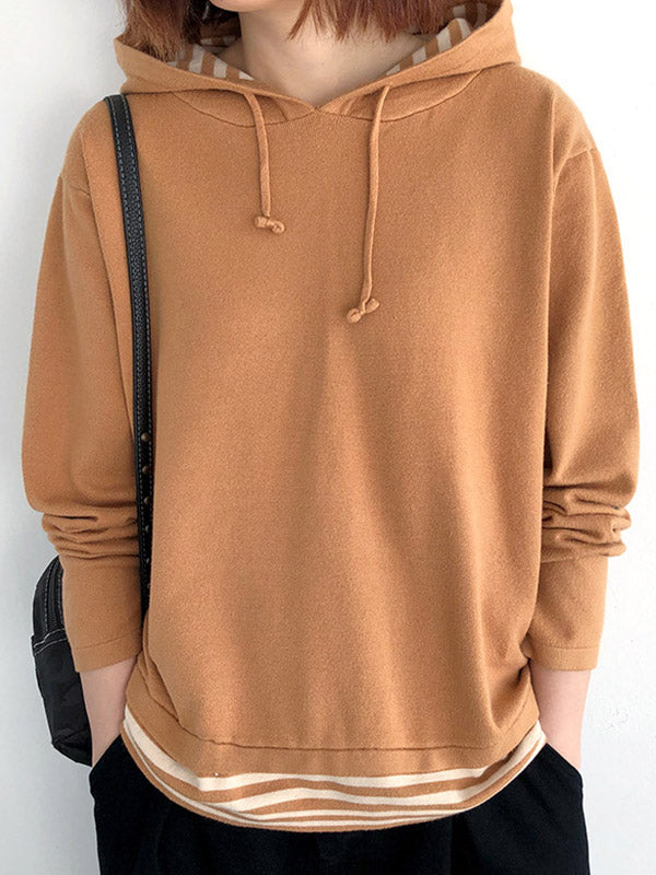 Casual 5 Colors Striped Hooded Long Sleeves Sweater Top