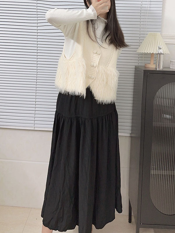 Buttoned Solid Color Split-Joint Loose Sleeveless V-Neck Vest Outerwear