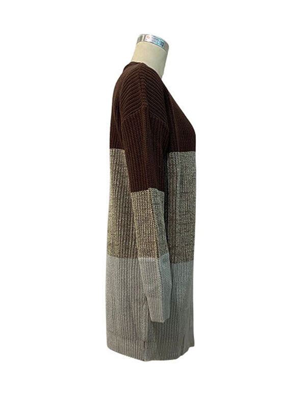 Contrast Color Long Sleeves Loose Cardigan