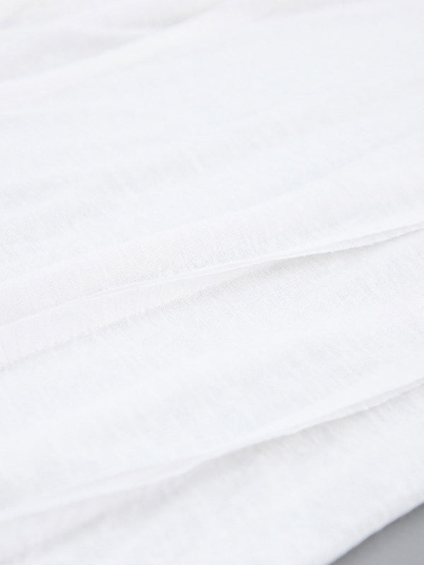 Pleated Solid Color Long Sleeves Skinny Round-Neck T-Shirts