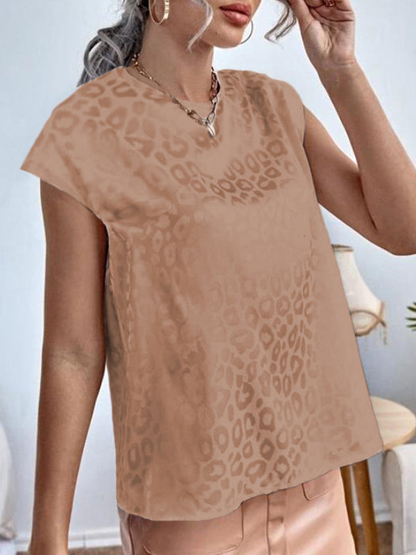 Leopard Split-Joint Loose Plus Size Round-neck T-Shirts Tops