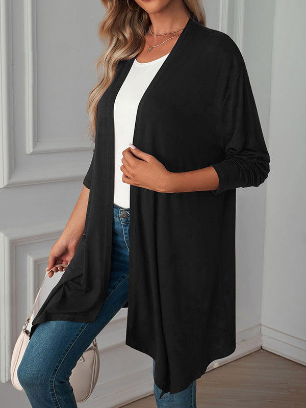 Solid Color Long Sleeves Loose Statement Collar Outerwear