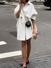 Buttoned Pockets Striped Long Sleeves Loose Lapel Blouses&shirts Tops