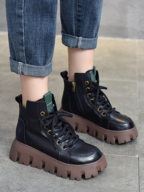 Vintage Cow Leather Platform Shoes Boots