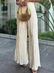 Pleated Solid Color Wide Leg Trousers Pants