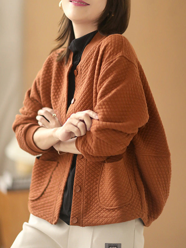 Artistic Retro Loose Long Sleeves Buttoned Solid Color Stand Collar Outerwear