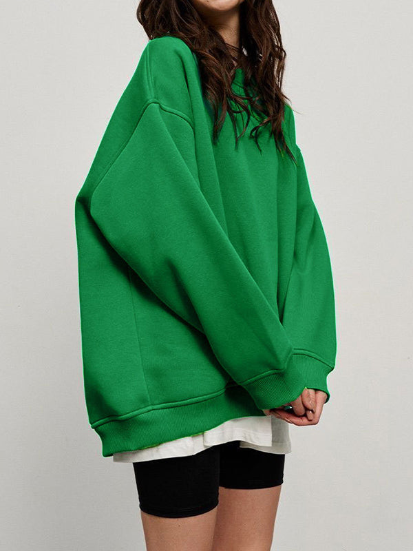 Solid Color Long Sleeves Loose Round-Neck Sweatshirt Tops