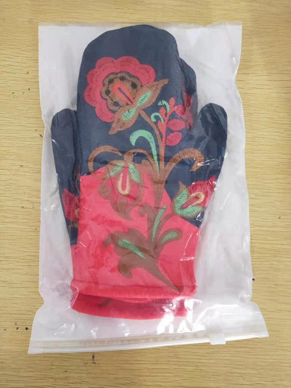 Casual Keep Warm Floral Embroidered Mittens