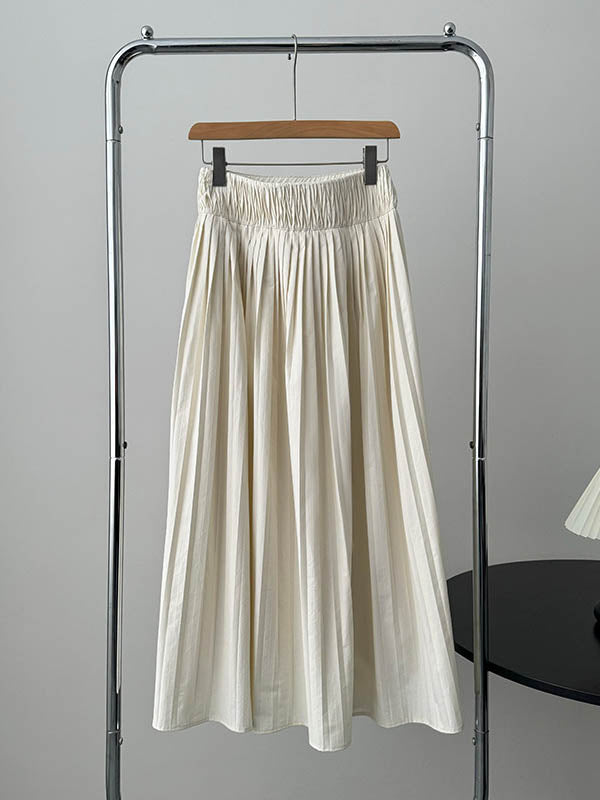 Elasticity Pleated Solid Color A-Line High Waisted Skirts
